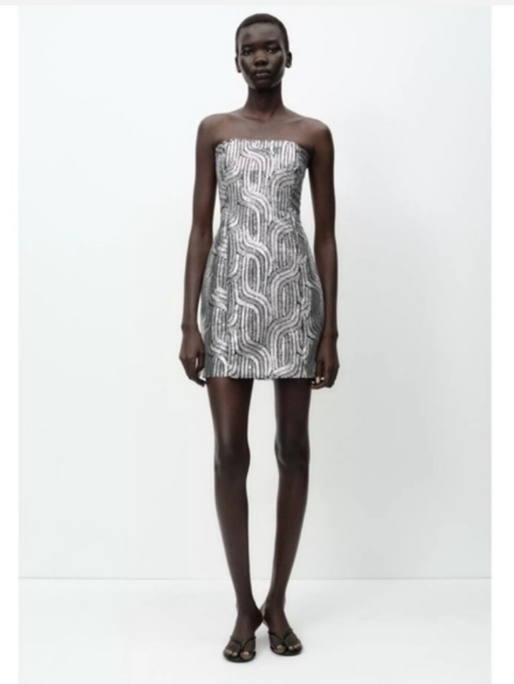 Zara Strapless Silver Sequin Mini Dress
